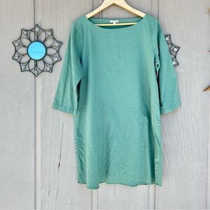 Eileen Fisher Green Boat neck 3/4 sleeve cotton dress raw hem size large